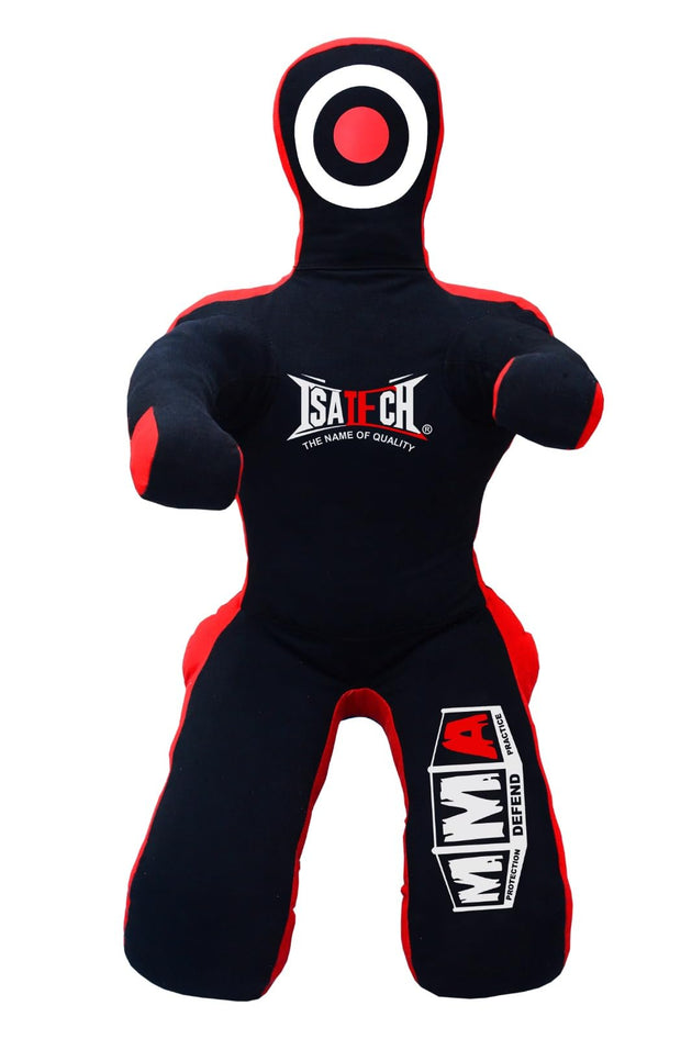 Isatech Saco de boxeo de entrenamiento para artes marciales mixtas, color negro y rojo, material de lona, posición sentada con objetivo - MNEX PRO FIGHTING LIMITED