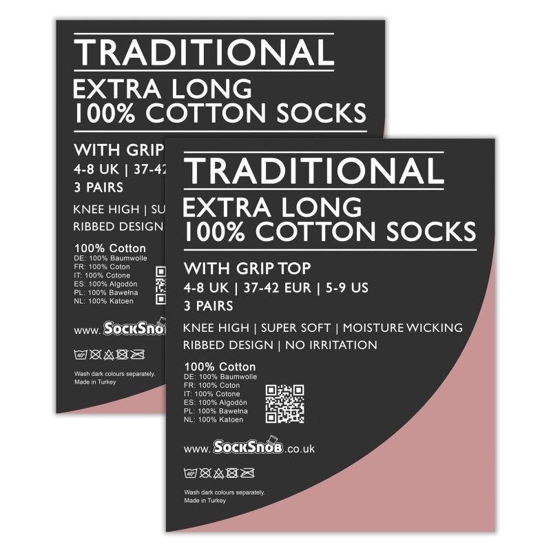 6 Pairs Ladies 100% Cotton Knee High Socks | Long Ribbed Non Elastic Top Socks - MNEX PRO FIGHTING LIMITED