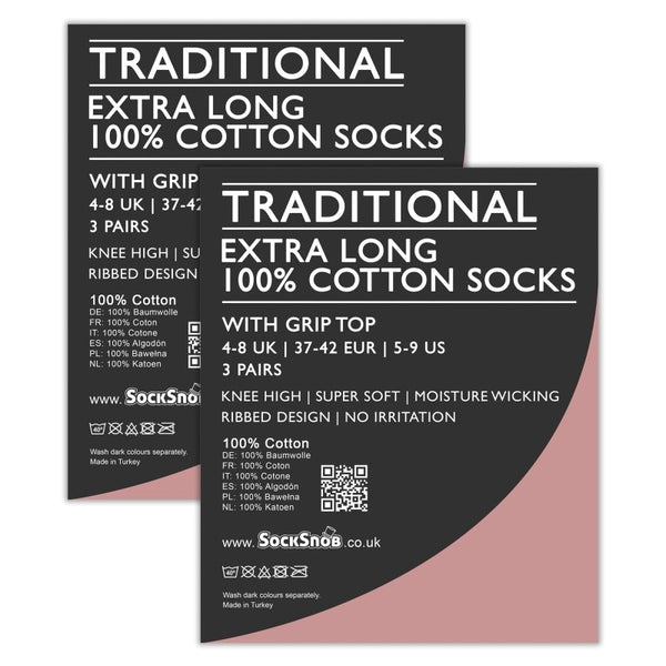 6 Pairs Ladies 100% Cotton Knee High Socks | Long Ribbed Non Elastic Top Socks - MNEX PRO FIGHTING LIMITED