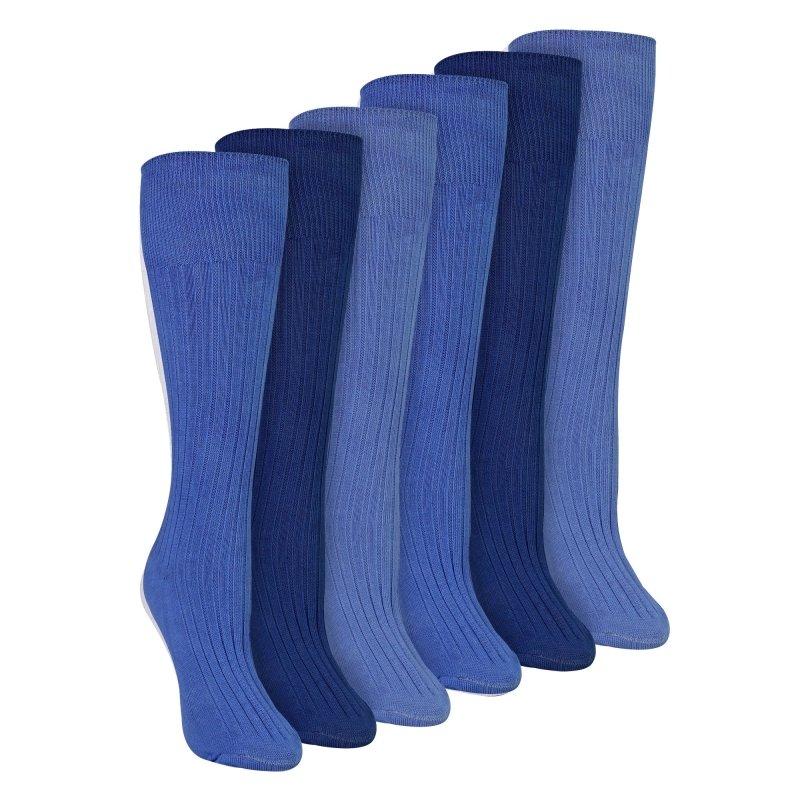 6 Pairs Ladies 100% Cotton Knee High Socks | Long Ribbed Non Elastic Top Socks - MNEX PRO FIGHTING LIMITED