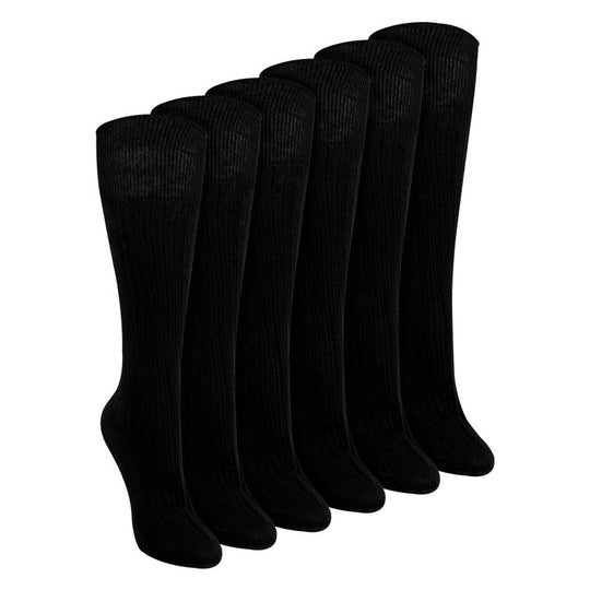 6 Pairs Ladies 100% Cotton Knee High Socks | Long Ribbed Non Elastic Top Socks - MNEX PRO FIGHTING LIMITED