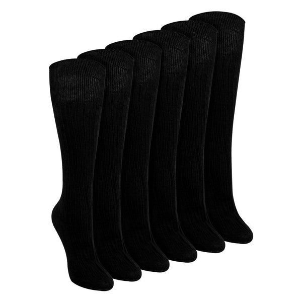 6 Pairs Ladies 100% Cotton Knee High Socks | Long Ribbed Non Elastic Top Socks - MNEX PRO FIGHTING LIMITED