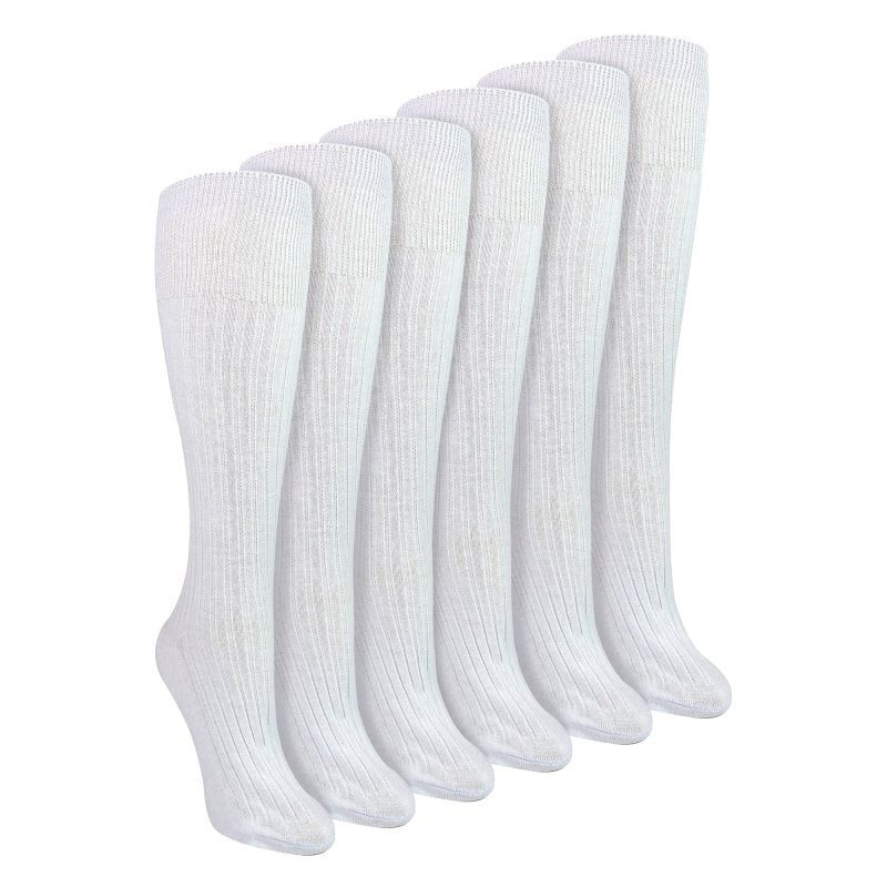6 Pairs Ladies 100% Cotton Knee High Socks | Long Ribbed Non Elastic Top Socks - MNEX PRO FIGHTING LIMITED