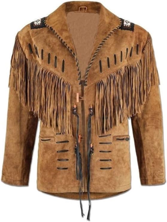 100% Real Suede Western Style Leather Jacket for Sale Native American Coat Fringe - MNEX PRO FIGHTING LIMITED