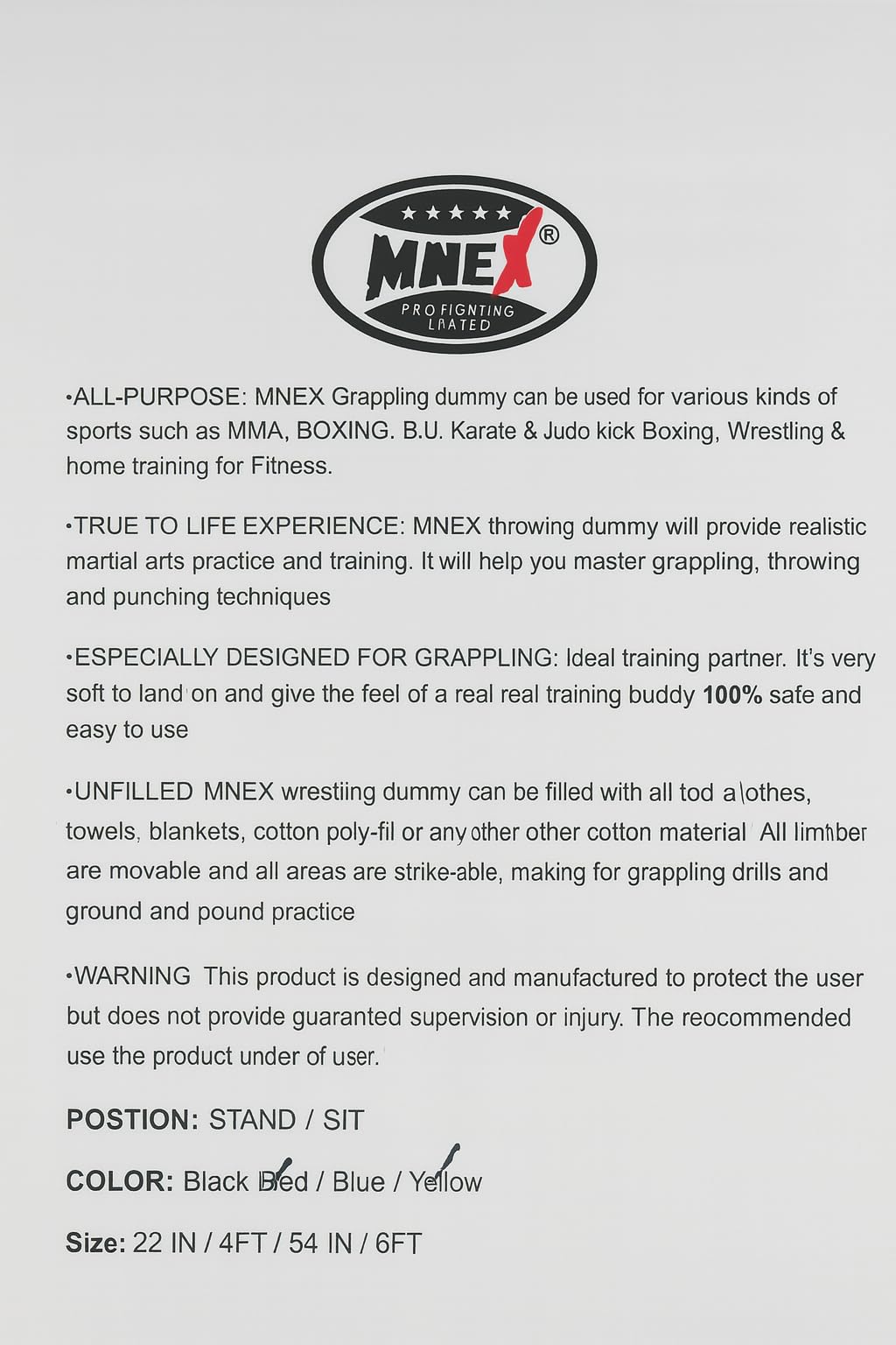 MNEX Pro Fighting Wrestling Dummy Grappling Dummies - 1.5 m / 152 cm 1.8 m / 183 cm Jujitsu BJJ Dummy MMA Dummies Judo Karate Fighting Dummy Un-Filled - Black 183 cm (Blue, 1.5 m / 152.4 cm) - MNEX PRO FIGHTING LIMITED