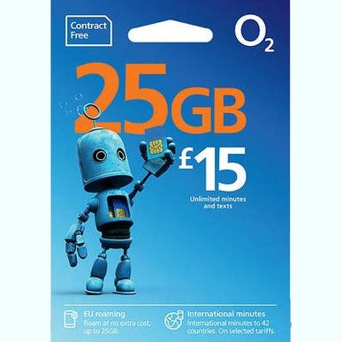 O2 Pay As You Go Sim Card 15£ top-up zero balance