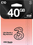 Three 40GB £10 Pay As You Go SIM Card – 5G Ready, 6GB inclusive roaming, Life Needs a Big Network