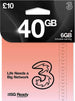 Three 40GB £10 Pay As You Go SIM Card – 5G Ready, 6GB inclusive roaming, Life Needs a Big Network