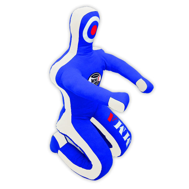 MNEX Pro Fighting MMA Grappling Dummy, Training Punching Bag, Blue and Black with Target, Martial Arts Practice Equipment Un-filled.