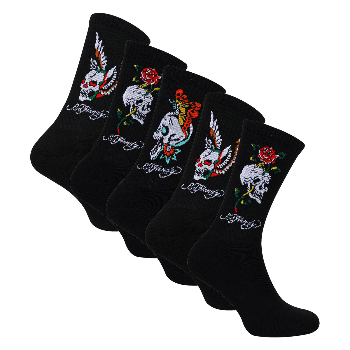 Ed Hardy 5 Pairs Men's Crew Socks - MERHA / KYMEL (Black & White)