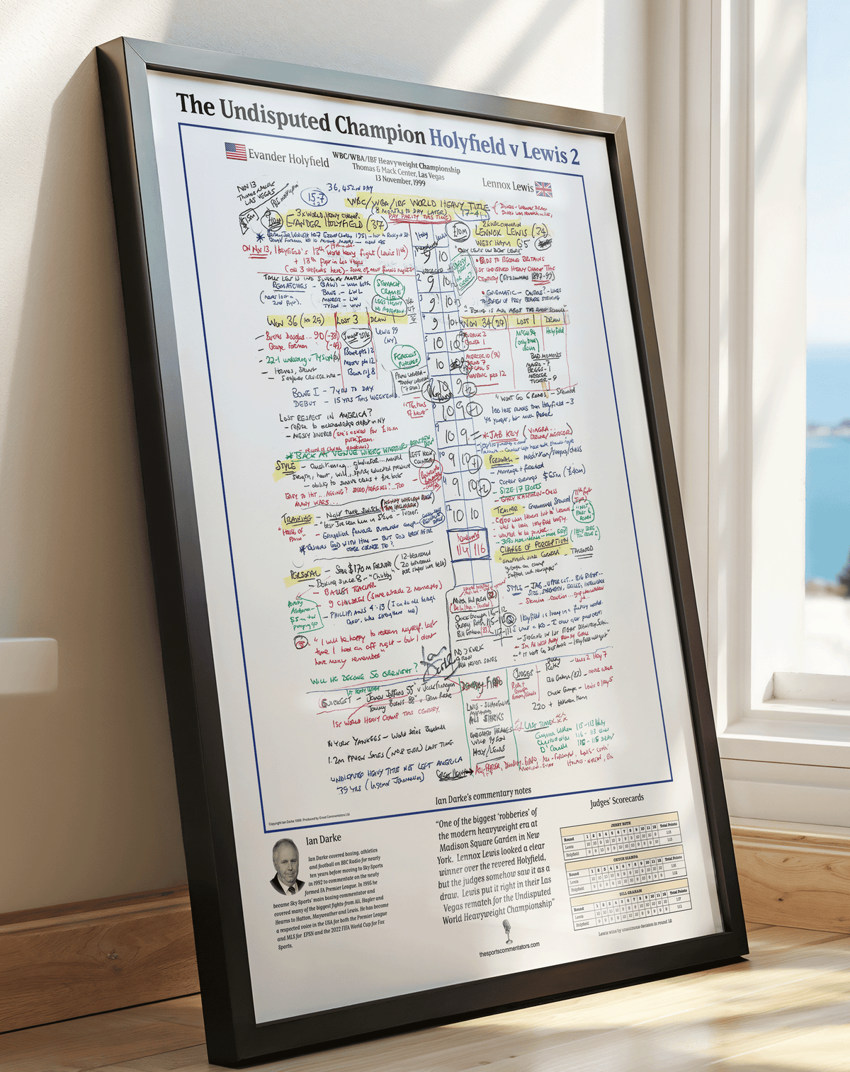 BOXING Evander Holyfield v Lennox Lewis II, Heavyweight Championship, Las Vegas — Ian Darke Commentary Notes A2 Print (Framed or Unframed)