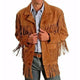 MENS COWBOY WESTERN SUEDE LEATHER JACKET WITH BONES BEADS FRINGES- BIKERS STYLE MENS CLASSIC FASHION..