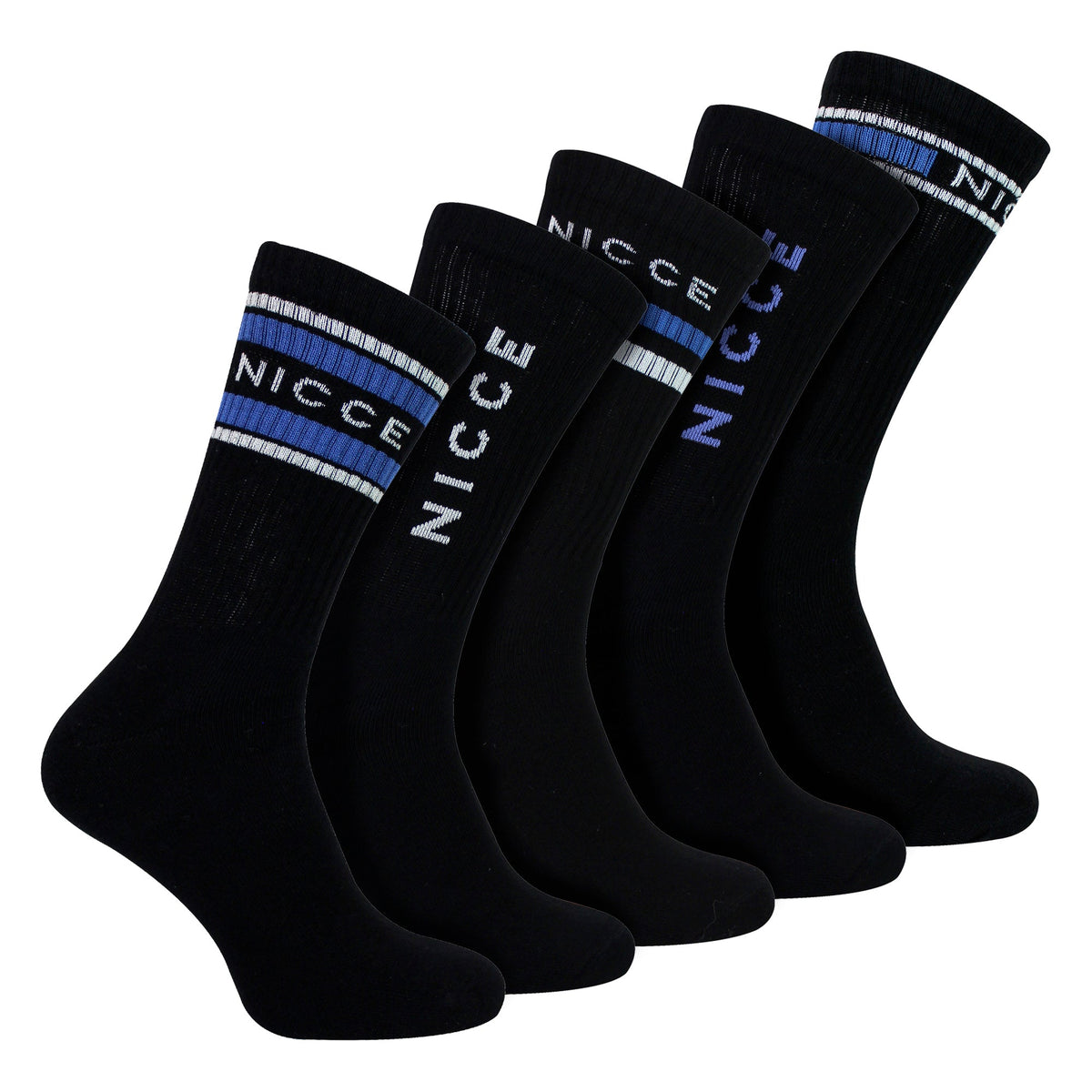 Nicce DERFEN 5 Pack Men's Crew Socks - Soft Breathable Cotton (Black & White)