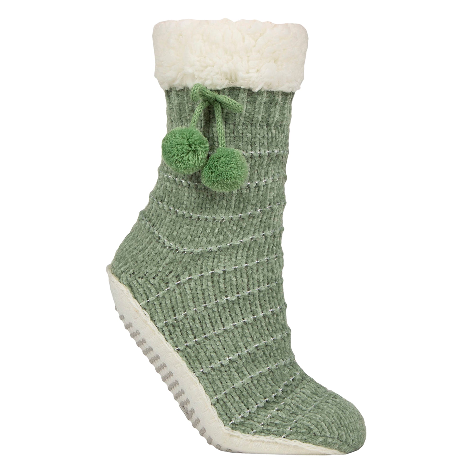 1 Pair Elle Ladies Chenille Slipper Socks with Moccasin Sole - Soft Cosy Comfort