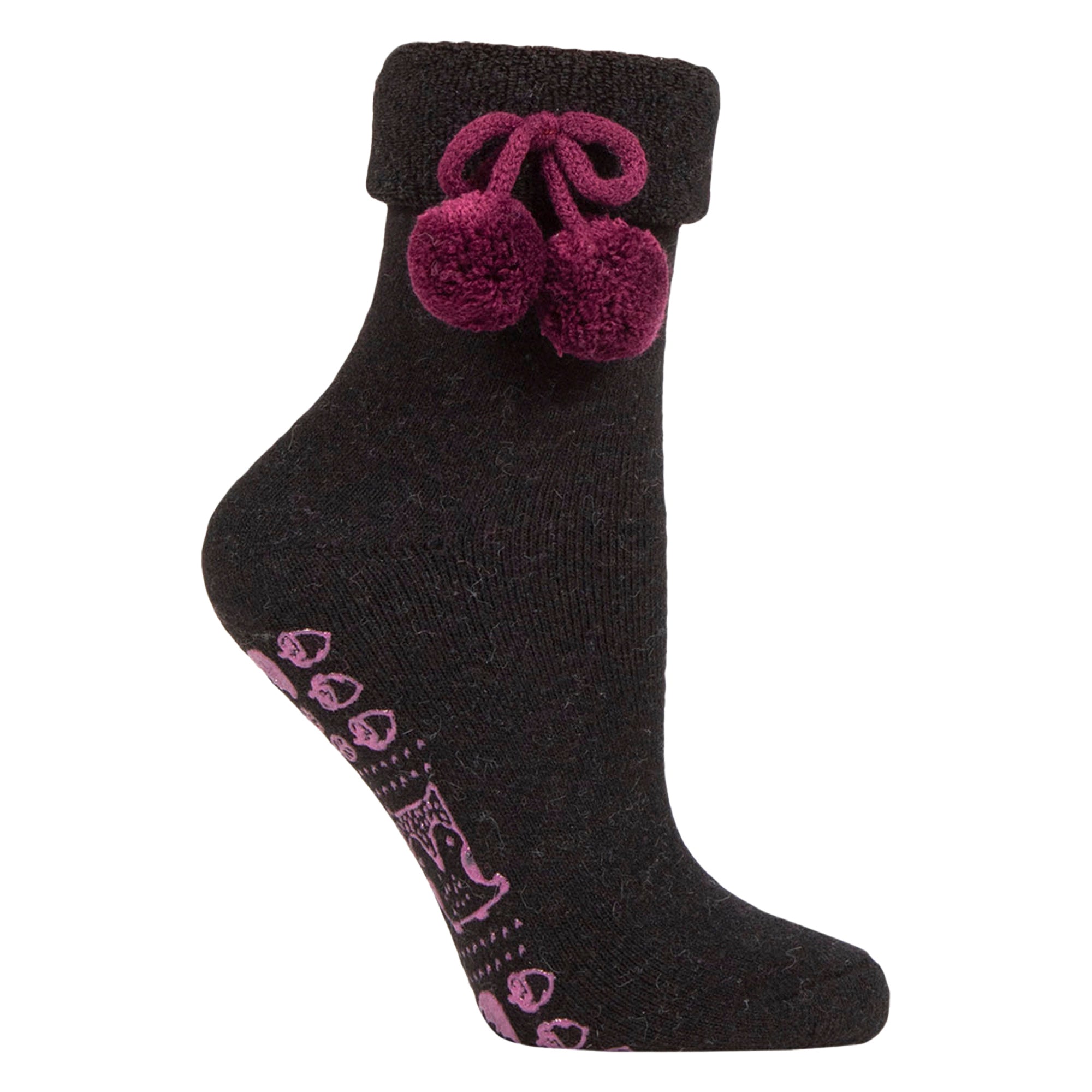 ELLE Women's Wool Mix Slipper Socks with Pompoms - 1 Pair