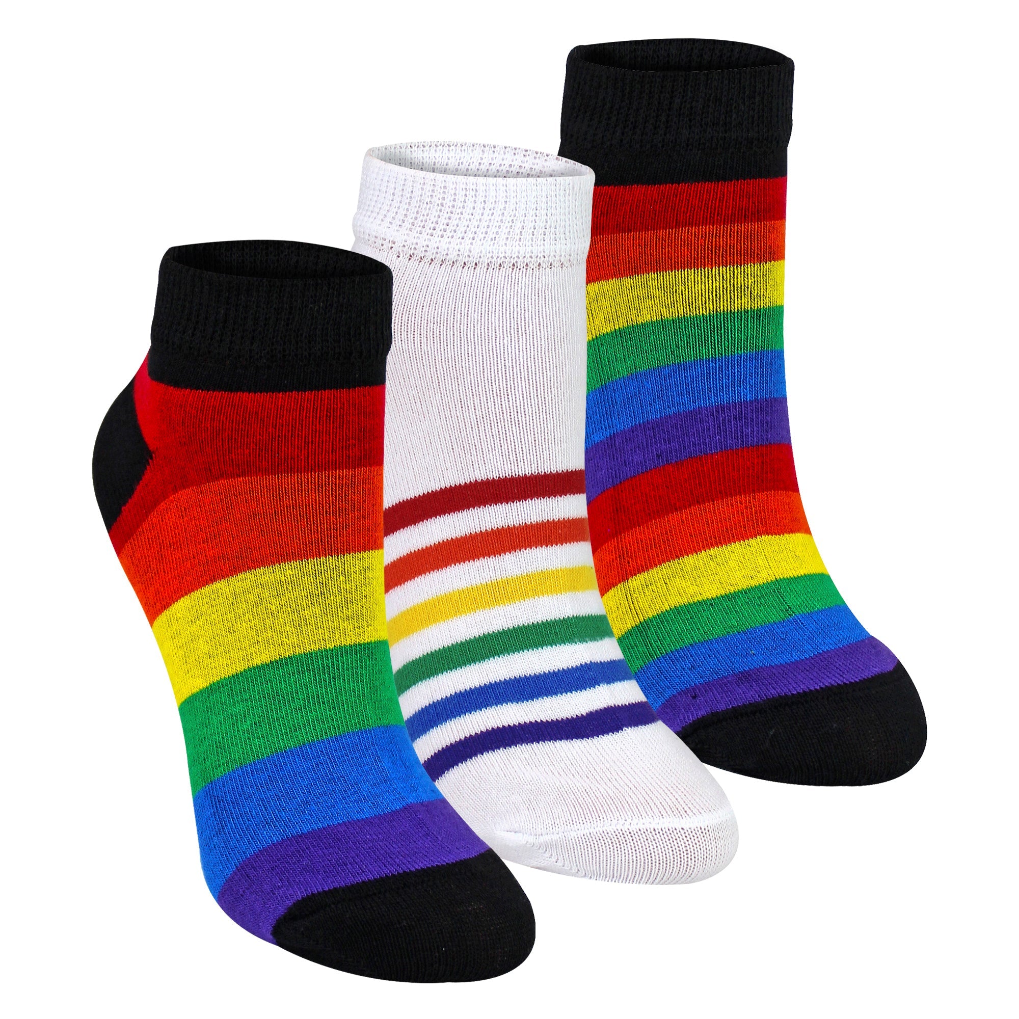 Sock Snob Kids Rainbow Trainer Cotton Socks — 3 Pack Colourful Striped Socks (Sizes 4-6, 7-10)