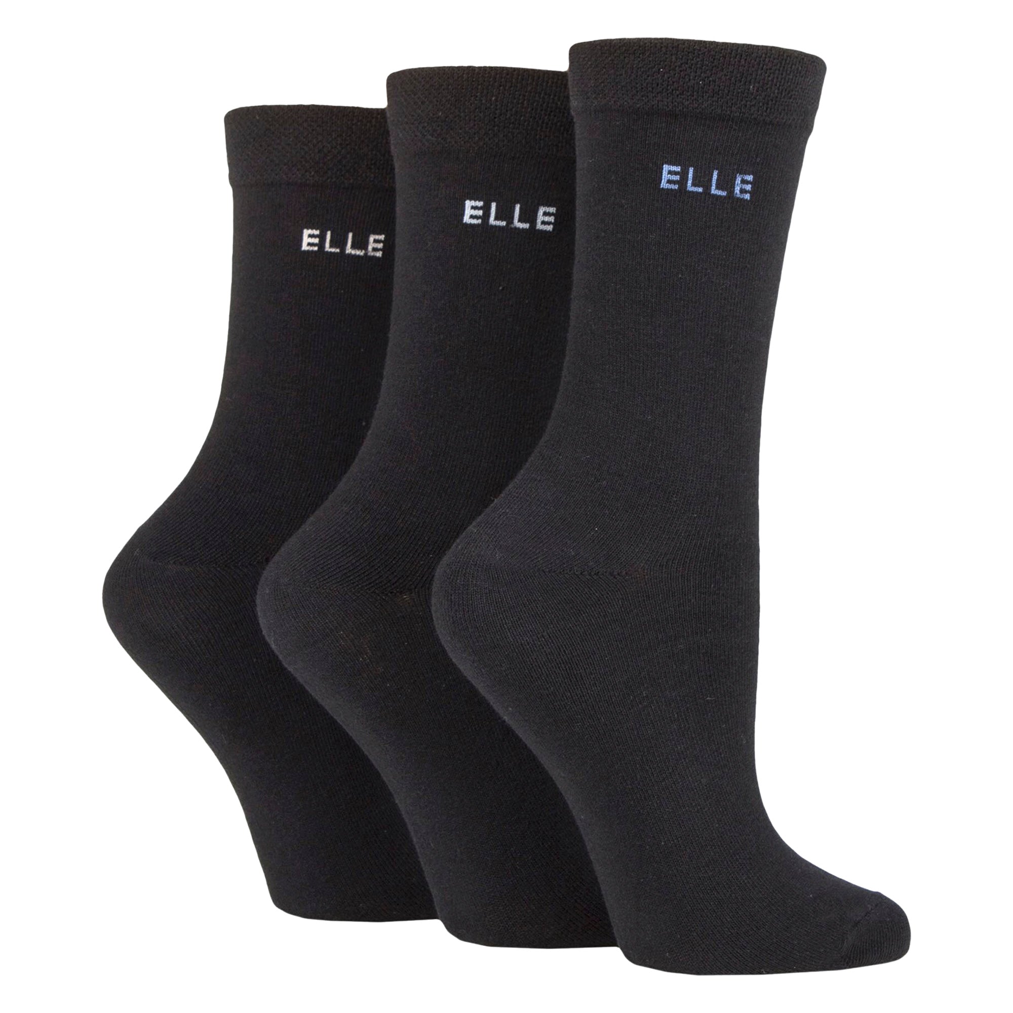Elle 3 Pack Ladies Plain Combed Cotton Socks - Soft Breathable Everyday Comfort Fit