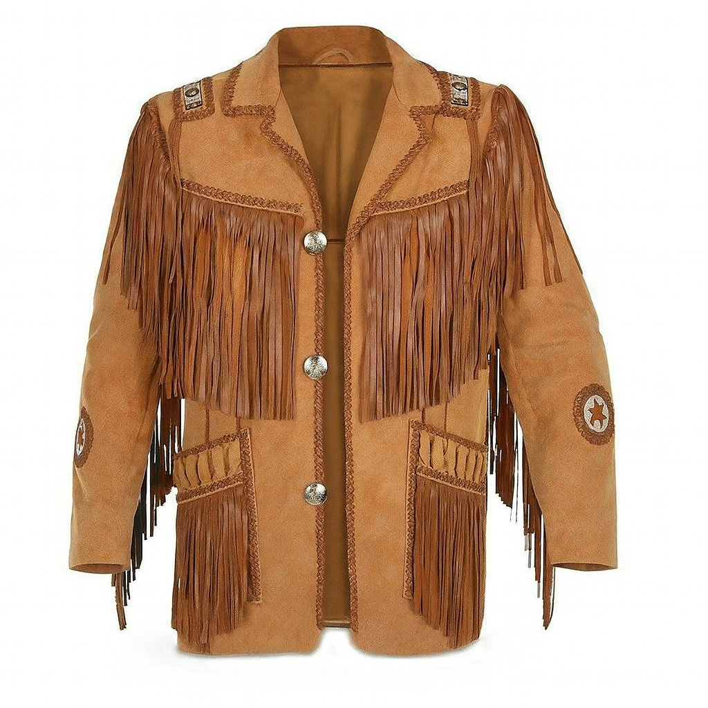 Traditional Western Leather Jacket with Fringe - Native American Style - MNEX PRO FIGHTING LIMITED
