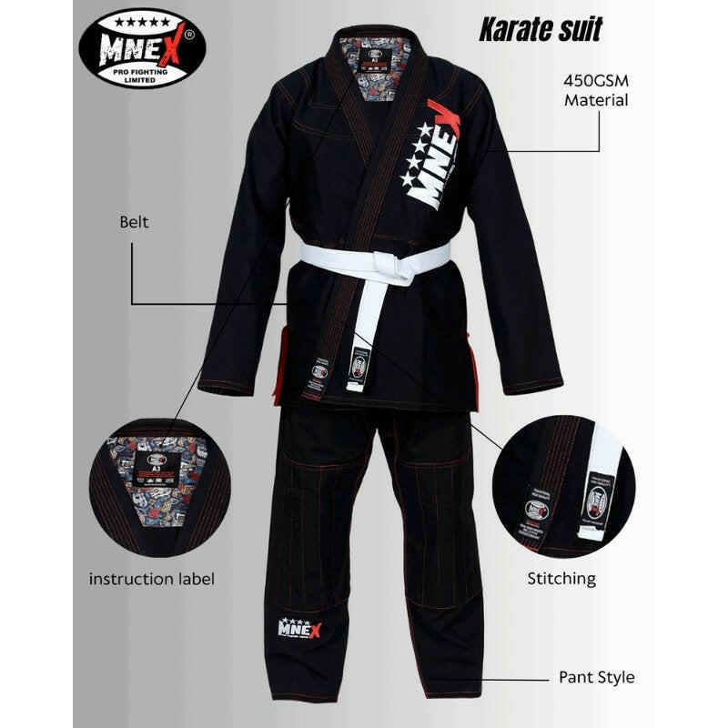 Black Brazilian Jiu Jitsu Suits for Men's BJJ Gi Kids/Adult BJJ Suit Kimono 450Gsm - MNEX PRO FIGHTING LIMITED