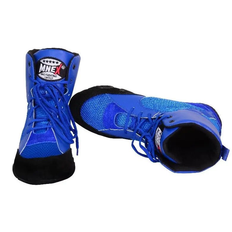 Boxing, MMA shoes suede leather sole Rubber mesh breathable light weight Blue - MNEX PRO FIGHTING LIMITED