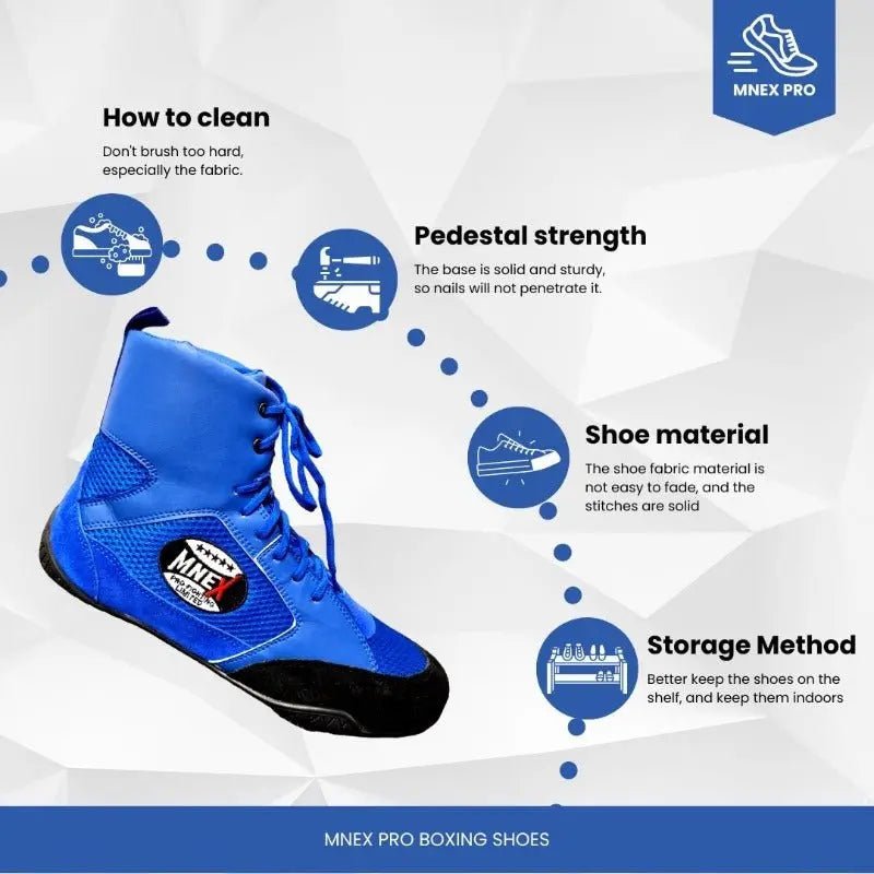Boxing, MMA shoes suede leather sole Rubber mesh breathable light weight Blue - MNEX PRO FIGHTING LIMITED