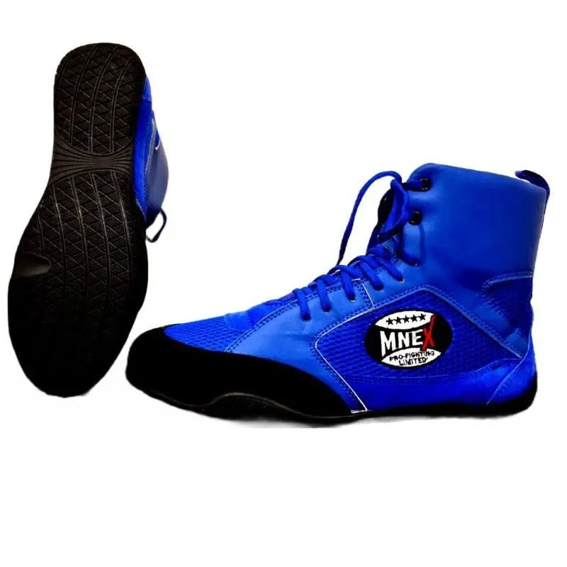 Boxing, MMA shoes suede leather sole Rubber mesh breathable light weight Blue - MNEX PRO FIGHTING LIMITED