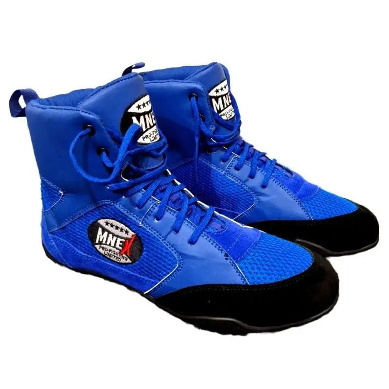 Boxing, MMA shoes suede leather sole Rubber mesh breathable light weight Blue - MNEX PRO FIGHTING LIMITED