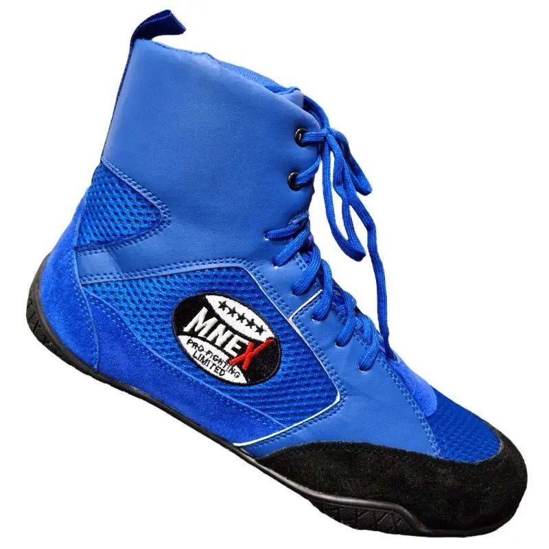 Boxing, MMA shoes suede leather sole Rubber mesh breathable light weight Blue - MNEX PRO FIGHTING LIMITED