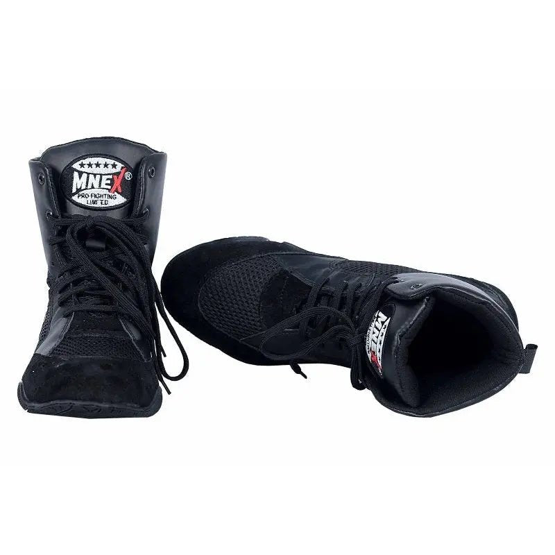 Boxing Shoes Black Combat Sports Shoes - 100% Rubber Sole & Lightweight Mesh - MNEX PRO FIGHTING LIMITED