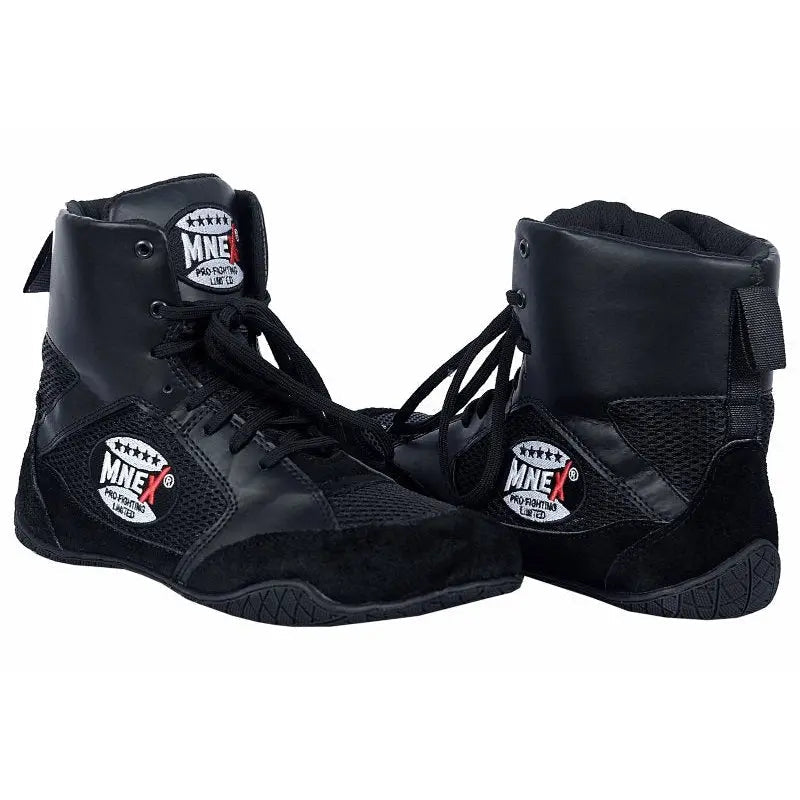 Boxing Shoes Black Combat Sports Shoes - 100% Rubber Sole & Lightweight Mesh - MNEX PRO FIGHTING LIMITED