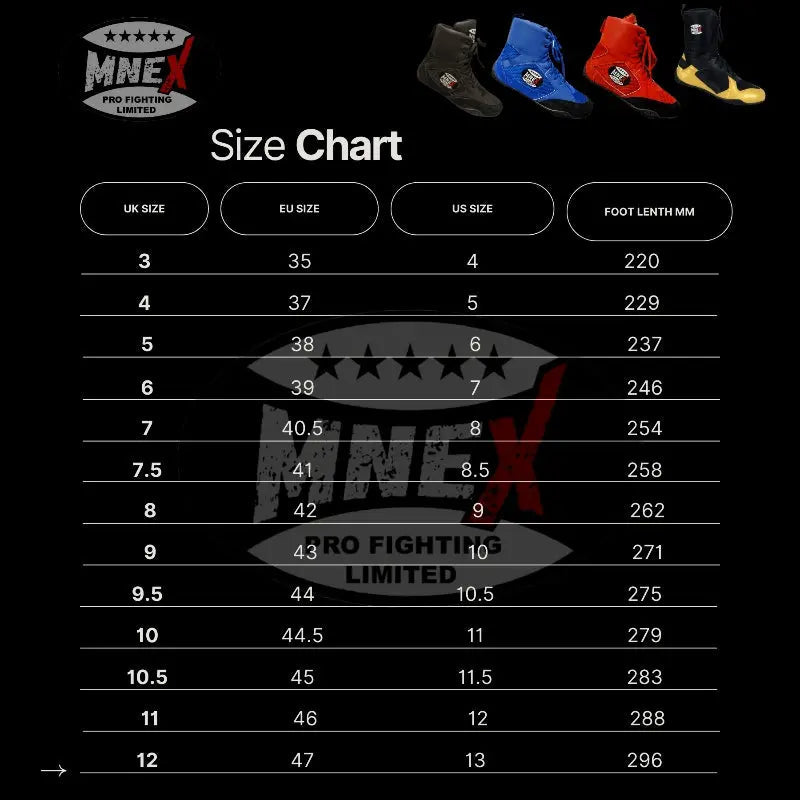 Boxing Shoes Black Combat Sports Shoes - 100% Rubber Sole & Lightweight Mesh - MNEX PRO FIGHTING LIMITED