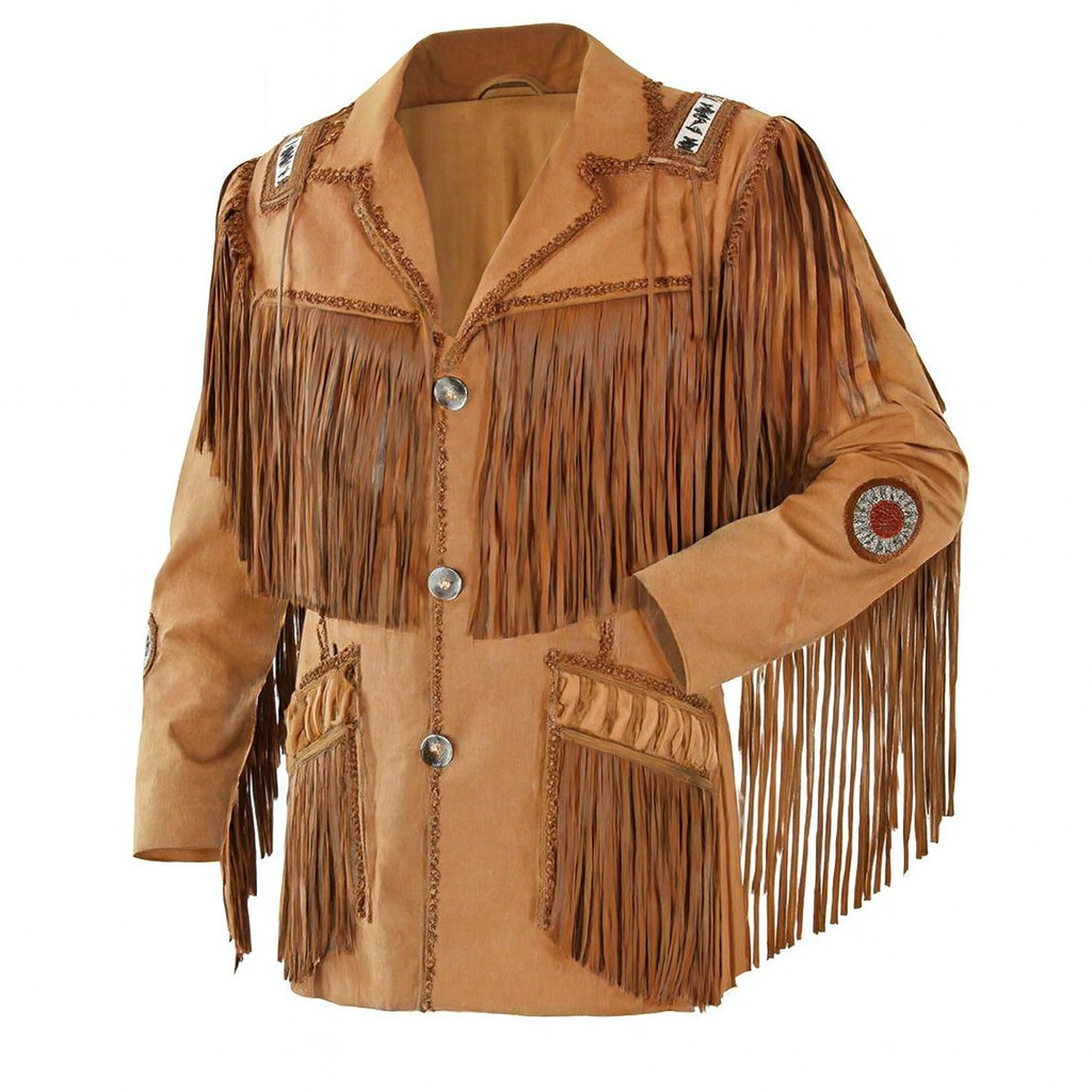 Traditional Western Leather Jacket with Fringe - Native American Style - MNEX PRO FIGHTING LIMITED
