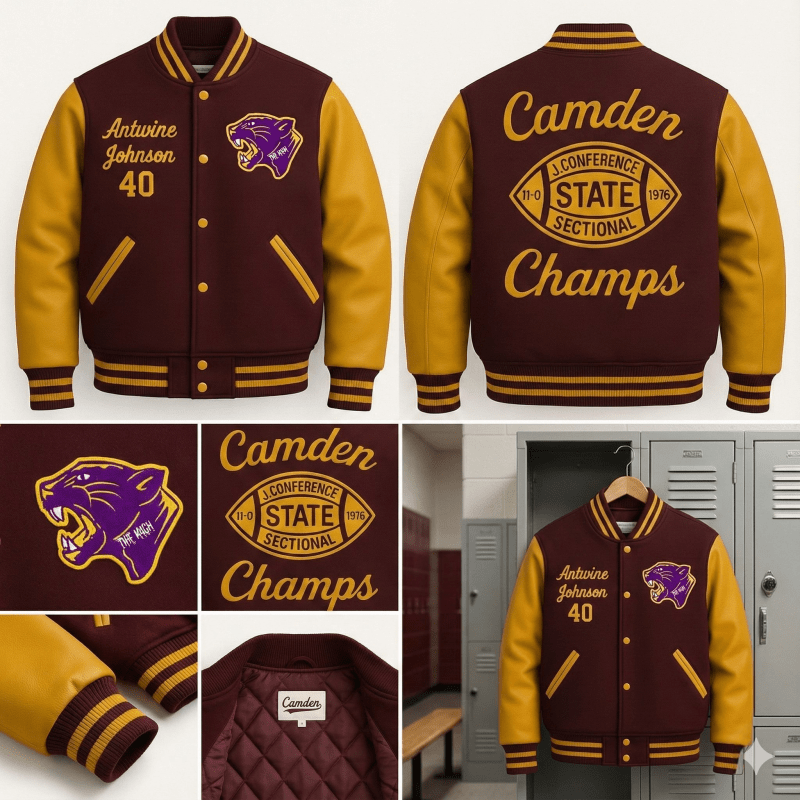 Maroon & Gold High School Football Custom Varsity Jacket - MNEX PRO FIGHTING LIMITED