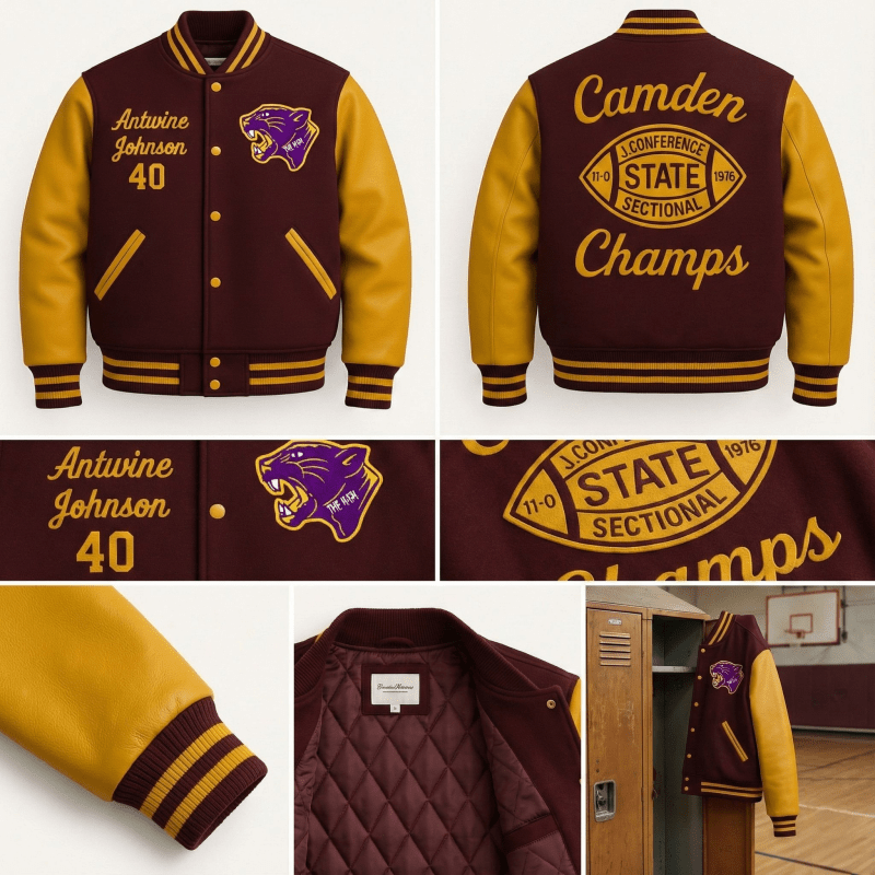 Maroon & Gold High School Football Custom Varsity Jacket - MNEX PRO FIGHTING LIMITED