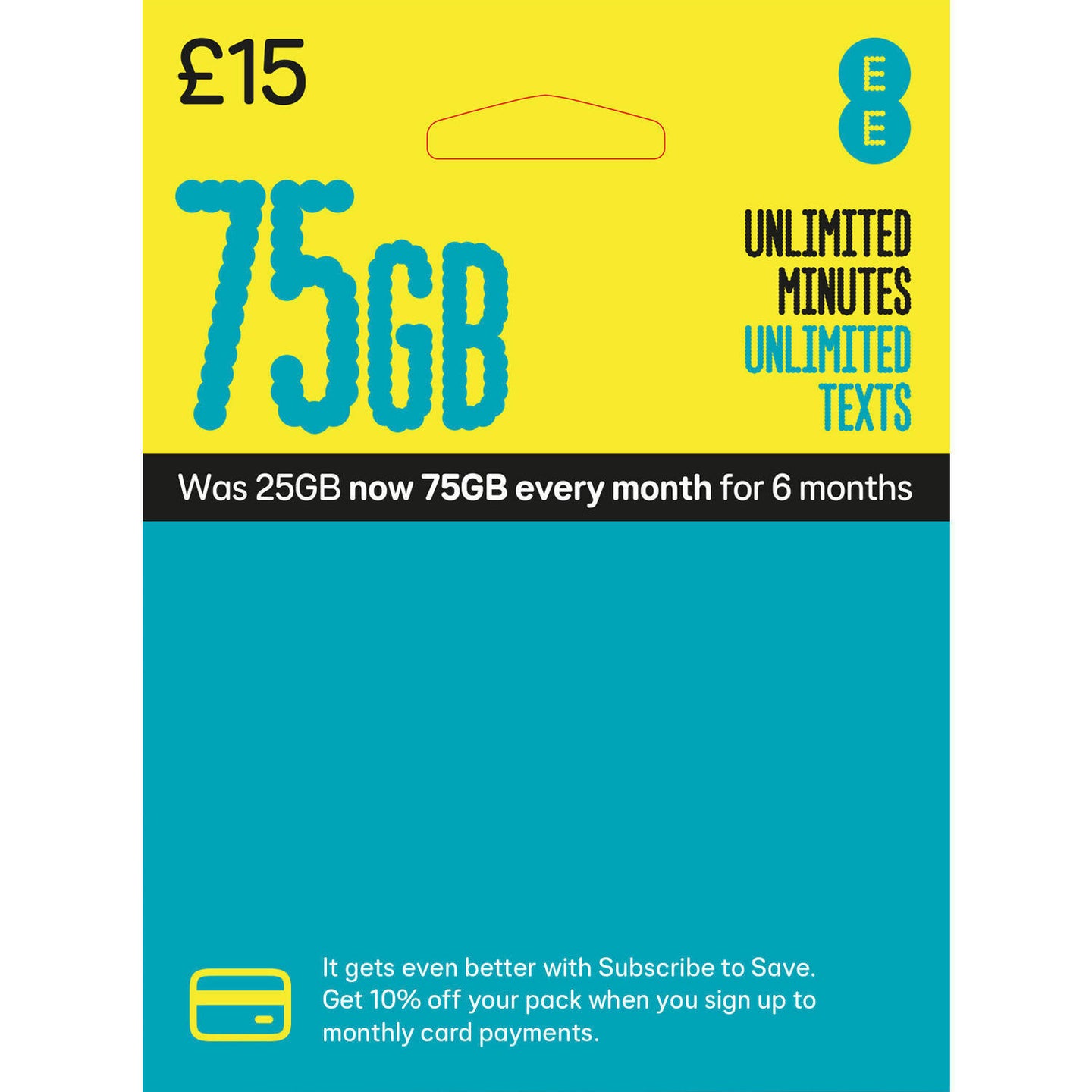 EE 75GB PAYG SIM Card £15 front