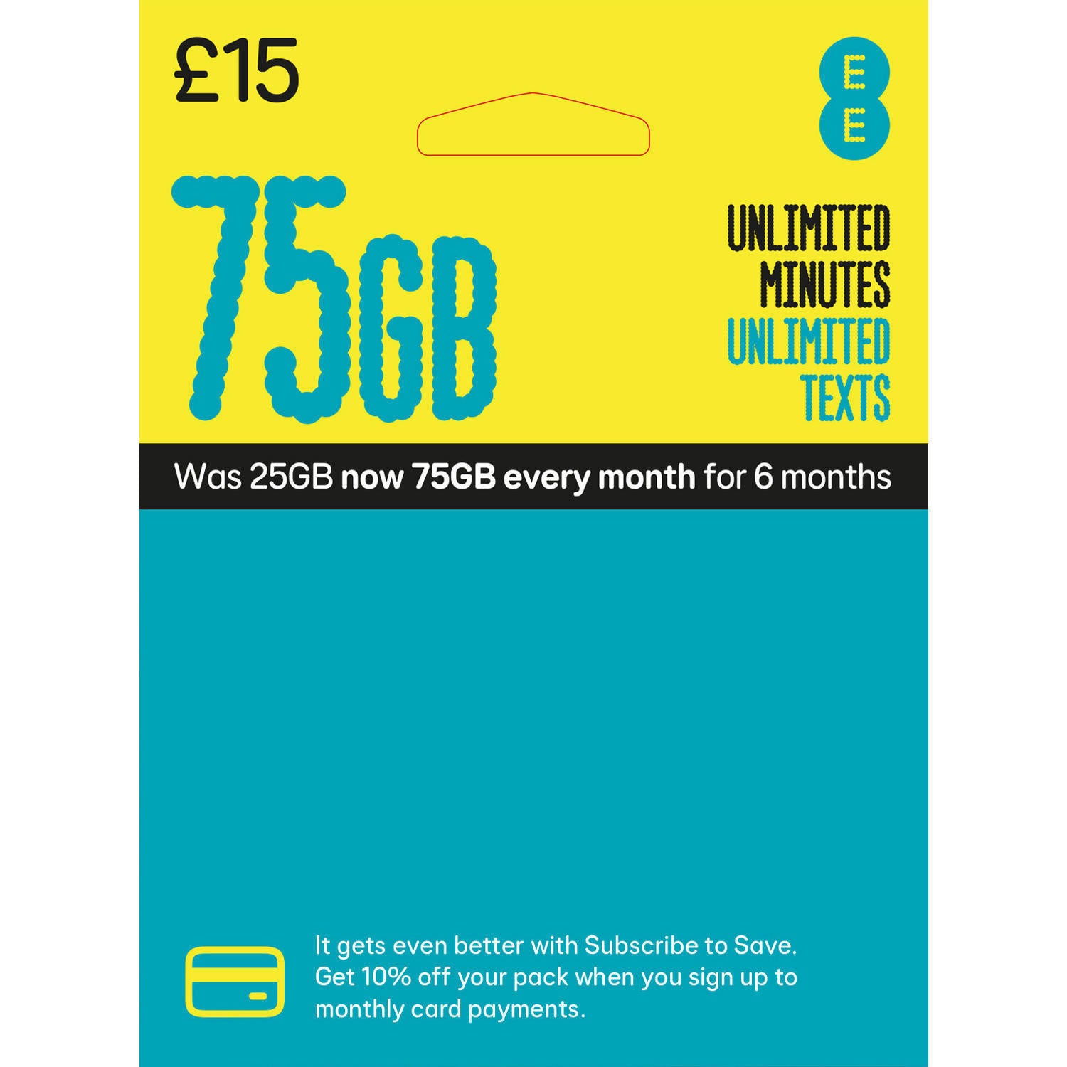 EE 75GB PAYG SIM Card £15 front