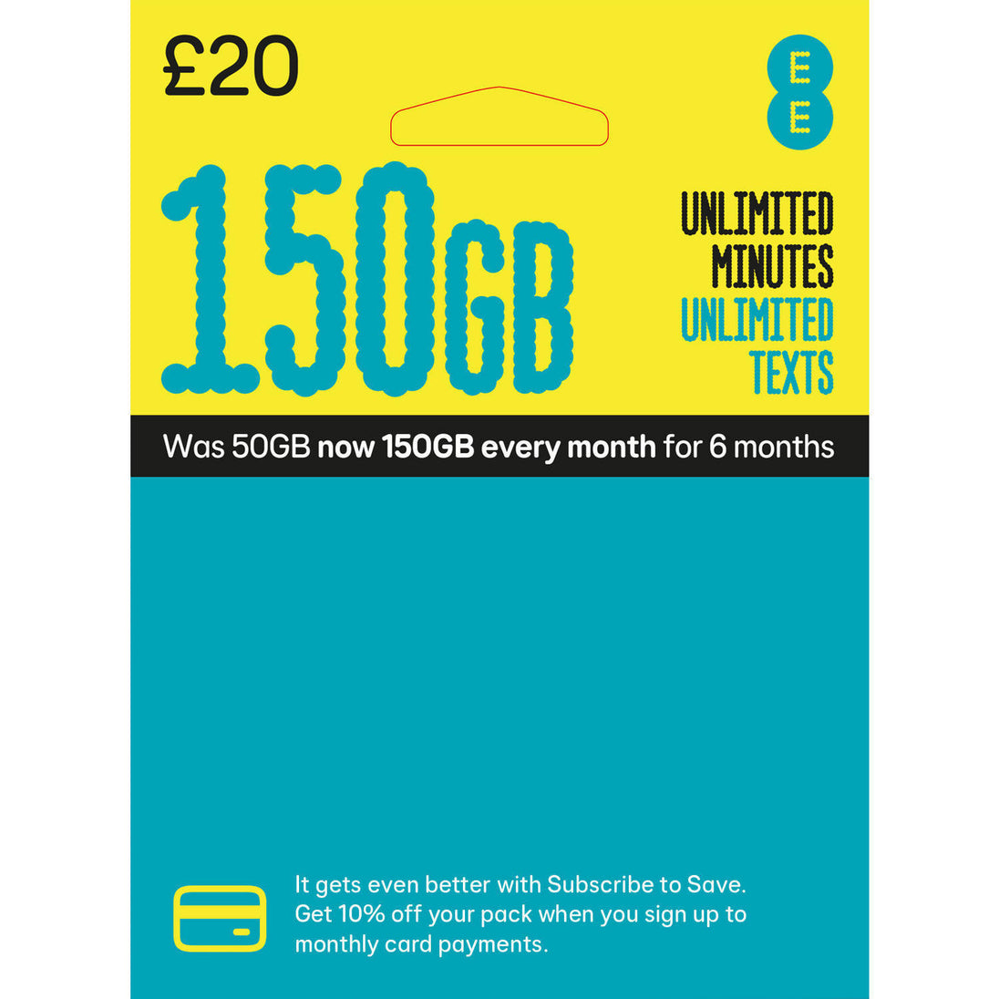 EE 150GB PAYG SIM Card £20 front