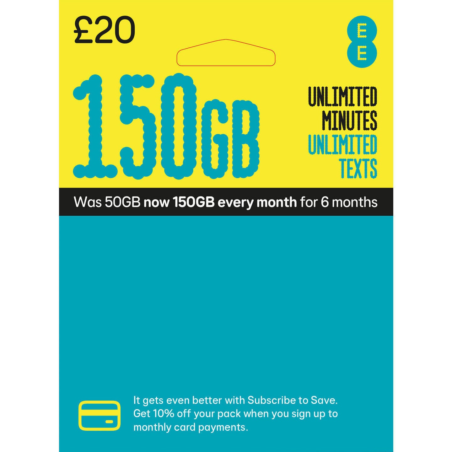 EE 150GB PAYG SIM Card £20 front