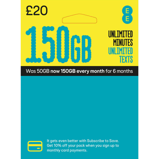EE 150GB PAYG SIM Card £20 front