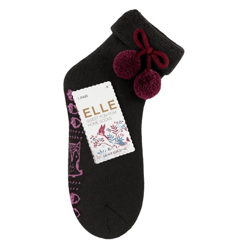 ELLE Women's Wool Mix Slipper Socks with Pompoms - 1 Pair - MNEX PRO FIGHTING LIMITED