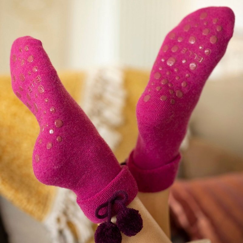ELLE Women's Wool Mix Slipper Socks with Pompoms - 1 Pair - MNEX PRO FIGHTING LIMITED