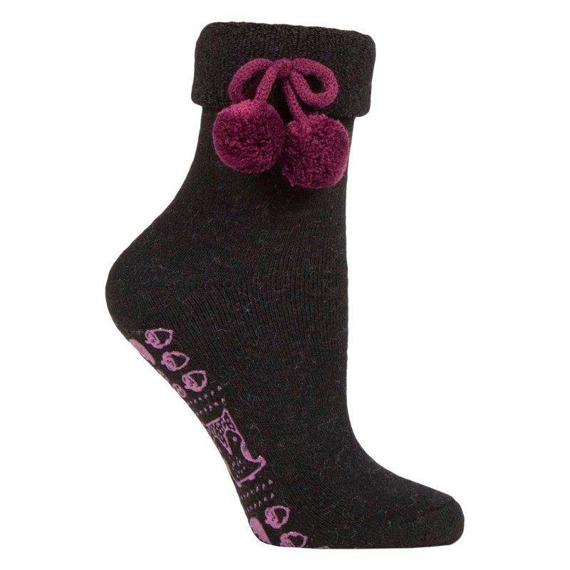 ELLE Women's Wool Mix Slipper Socks with Pompoms - 1 Pair - MNEX PRO FIGHTING LIMITED