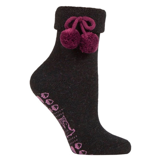 ELLE Women's Wool Mix Slipper Socks with Pompoms - 1 Pair - MNEX PRO FIGHTING LIMITED