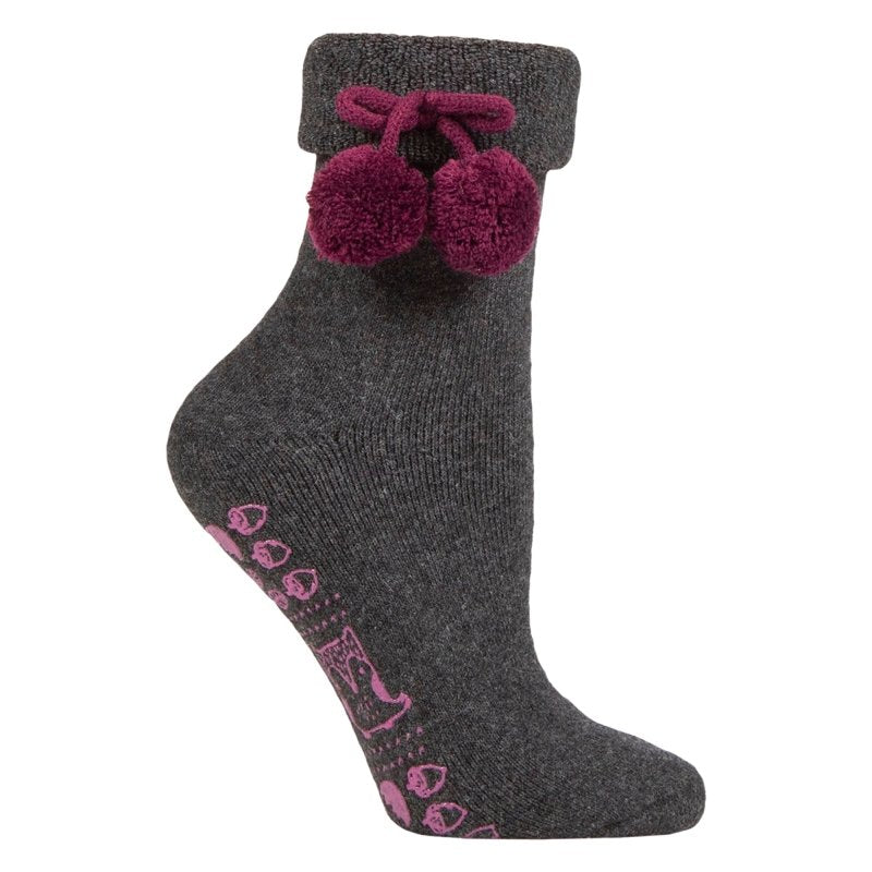 ELLE Women's Wool Mix Slipper Socks with Pompoms - 1 Pair - MNEX PRO FIGHTING LIMITED