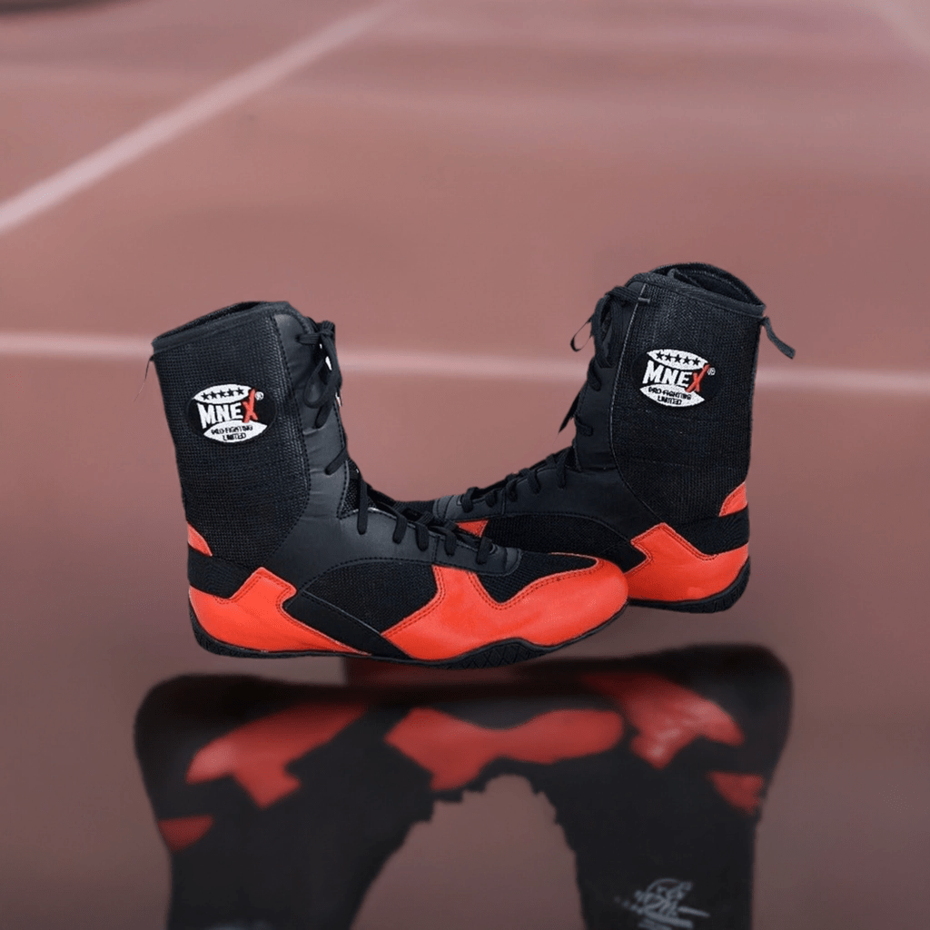 Professional Men s Boxing Boots Red Black Cowhide Leather Rubber S