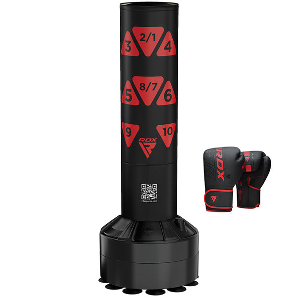 RDX Kt Ronin 4ft 2-In-1 Kids Free Standing Punch Bag Black With Gloves For Training & Workout Set#color_red