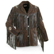 MENS COWBOY WESTERN SUEDE LEATHER JACKET WITH BONES BEADS FRINGES - BIKERS STYLE MENS CLASSIC FASHION. - MNEX PRO FIGHTING LIMITED