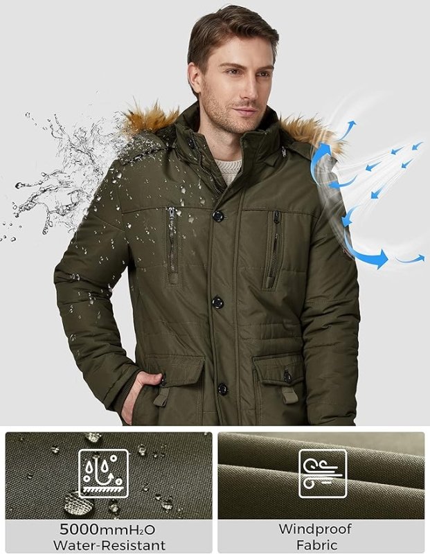 Mens Fleece Jacket Windbreaker Parka Removable Hood Army Green S WenVen - MNEX PRO FIGHTING LIMITED