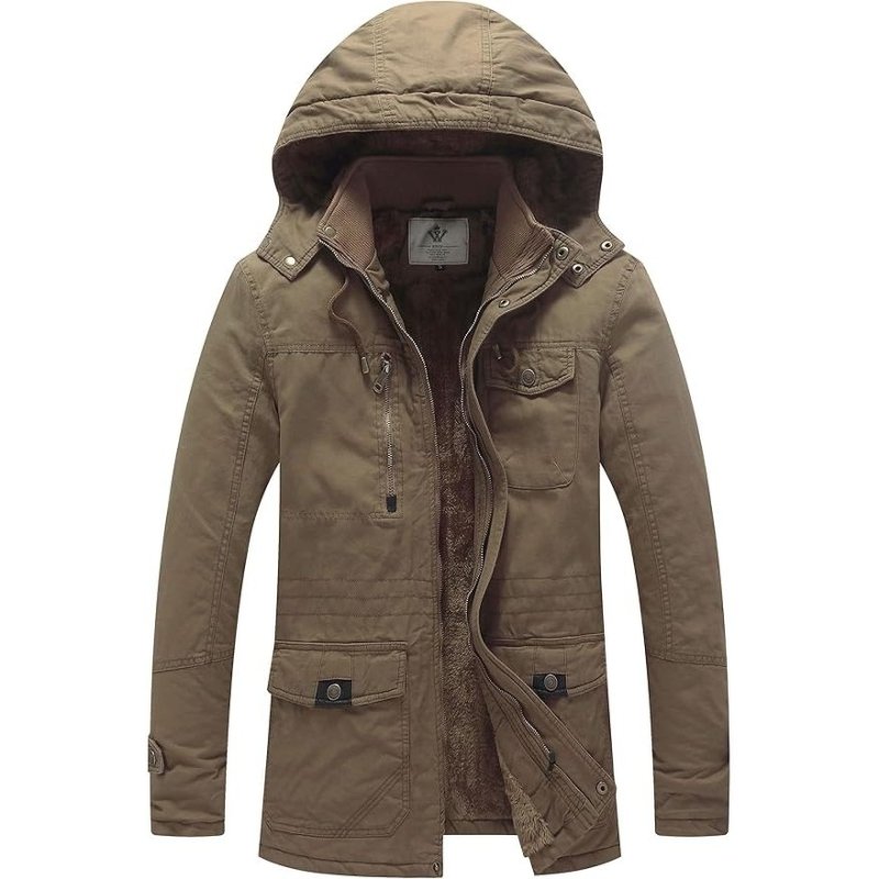 Men's Thickened Fleece Parka Jacket With Removable Hood - Size S, Insulated - MNEX PRO FIGHTING LIMITED