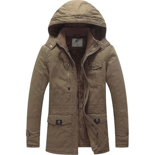 Men's Thickened Fleece Parka Jacket With Removable Hood - Size S, Insulated - MNEX PRO FIGHTING LIMITED